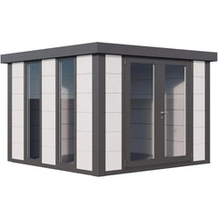 Pavillon de jardin en acier galvanisé blanc + angles gris 8,9m² Luminato 3030 avec 2 fenêtres - Telluria Ma boutique