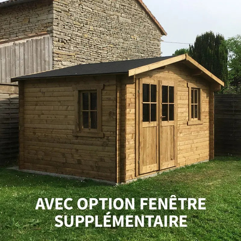 Abri en bois massif 12m² PLUS 28mm traité teinté marron Gardy Shelter Ma boutique