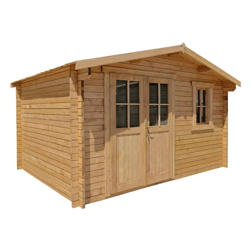 Abri en bois massif 12m² PLUS 28mm traité teinté marron Gardy Shelter Ma boutique