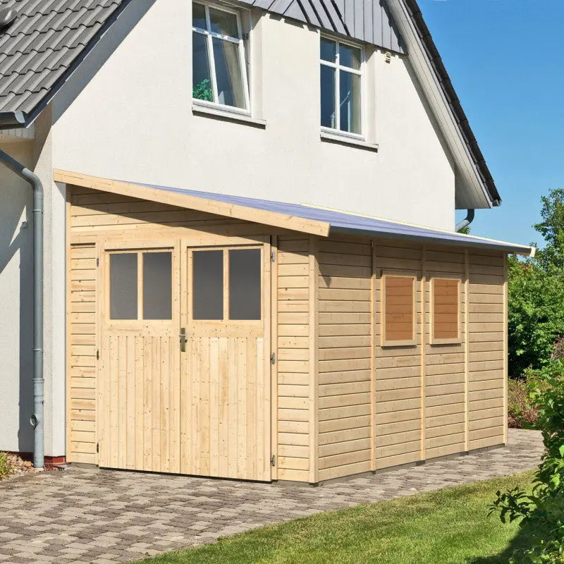 Abri de jardin adossé en bois certifié 8,27m² Bomlitz 4 - Karibu Ma boutique