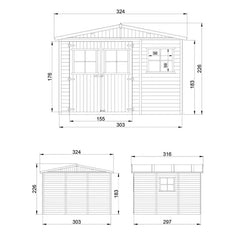 Abri de jardin en panneaux 17mm - 303x297cm - avec plancher - Timbela Ma boutique