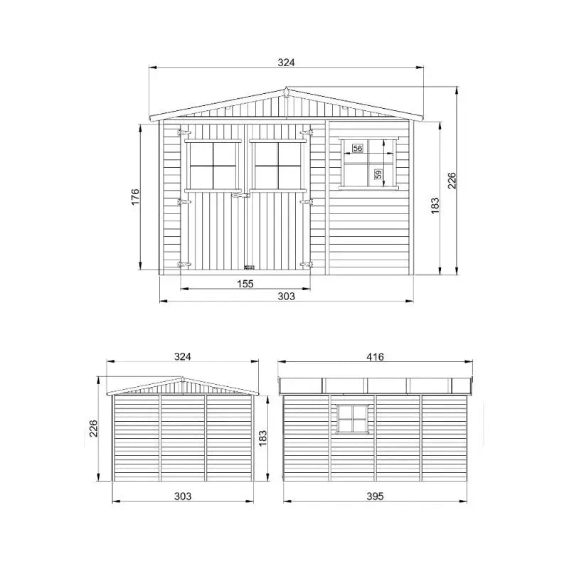 Abri de jardin en panneaux 17mm - 303x395cm - avec plancher - Timbela Ma boutique