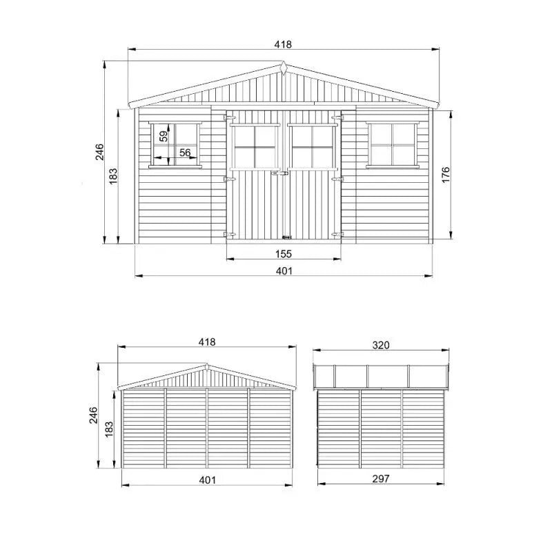 Abri de jardin en panneaux 17mm - 401x297cm - sans plancher - Timbela Ma boutique