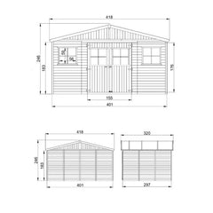 Abri de jardin en panneaux 17mm - 401x297cm - sans plancher - Timbela Ma boutique