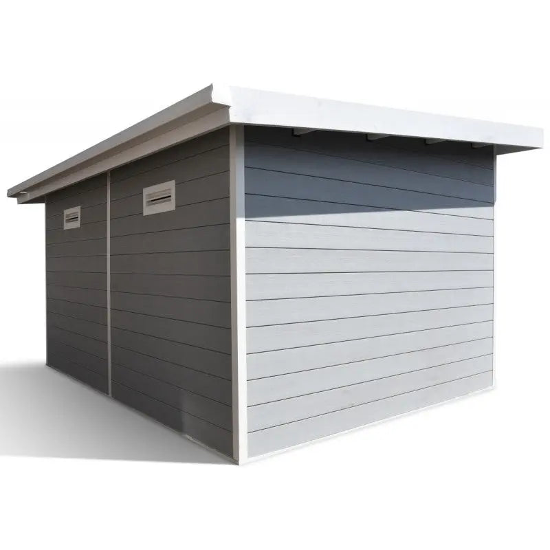 Abri de jardin en bois composite 28mm gris clair 12m² PREMIUM toit plat - Woodlife Garden Ma boutique