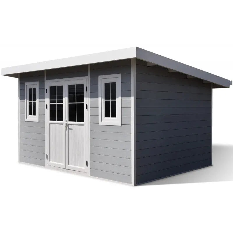 Abri de jardin en bois composite 28mm gris clair 12m² PREMIUM toit plat - Woodlife Garden Ma boutique
