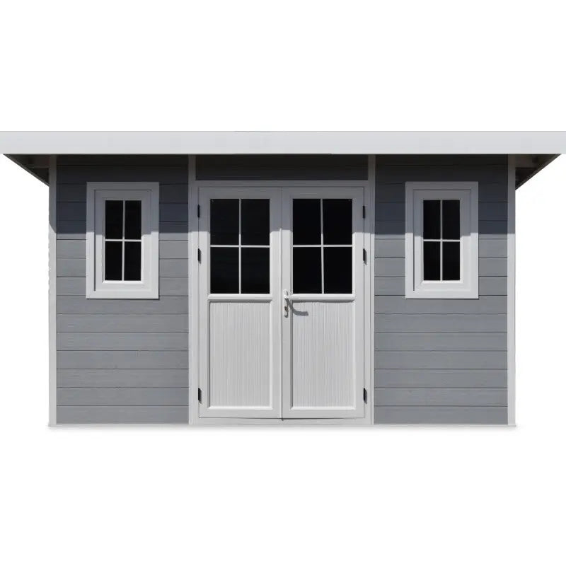 Abri de jardin en bois composite 28mm gris clair 12m² PREMIUM toit plat - Woodlife Garden Ma boutique
