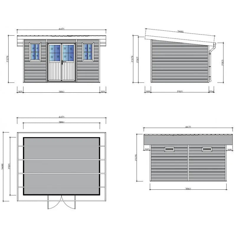 Abri de jardin en bois composite 28mm gris clair 12m² PREMIUM toit plat - Woodlife Garden Ma boutique