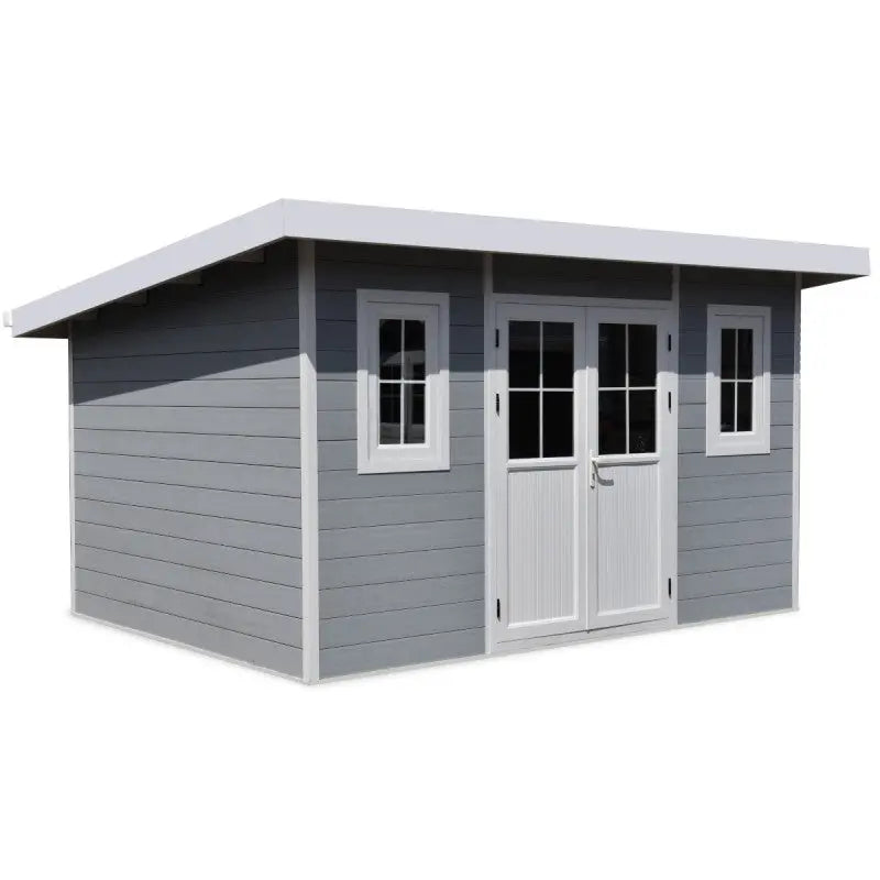 Abri de jardin en bois composite 28mm gris clair 12m² PREMIUM toit plat - Woodlife Garden Ma boutique
