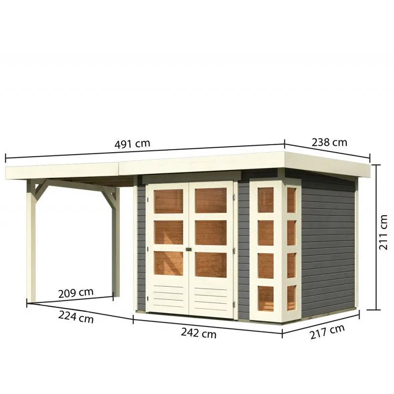 Abri de jardin en bois massif gris terre 5,25m² Kerko 3 avec appentis 240cm – Karibu Ma boutique