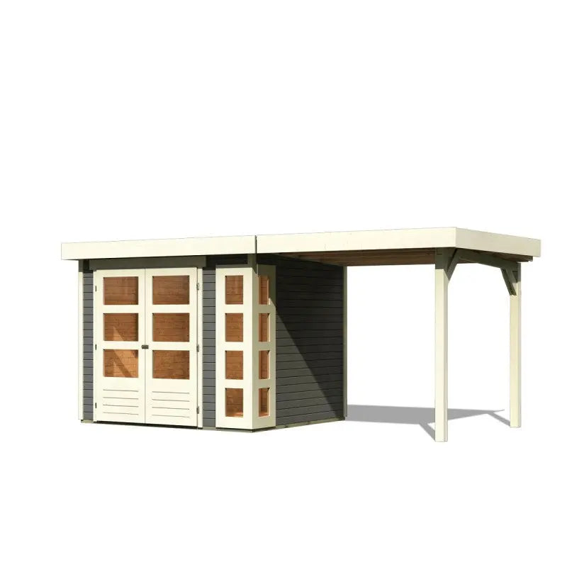 Abri de jardin en bois massif gris terre 5,25m² Kerko 3 avec appentis 240cm – Karibu Ma boutique