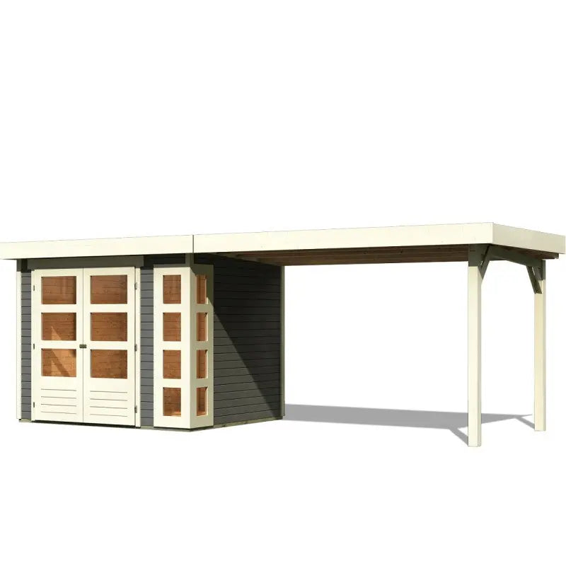 Abri de jardin en bois massif gris terre 5,25m² Kerko 3 avec appentis 280cm – Karibu Ma boutique