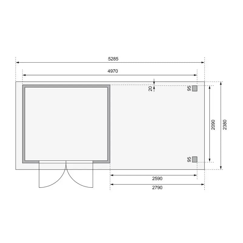 Abri de jardin en bois massif gris terre 5,25m² Kerko 3 avec appentis 280cm – Karibu Ma boutique