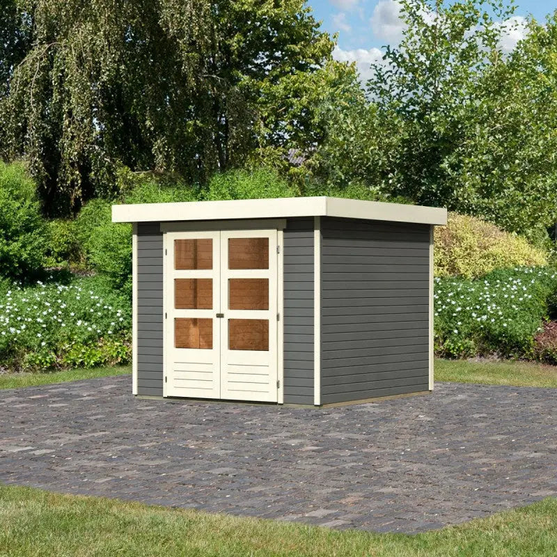 Abri de jardin en bois massif gris terre 5,95m² Askola 3,5 - Karibu Ma boutique