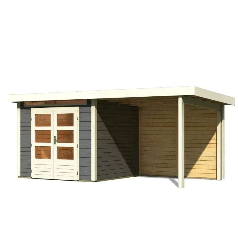 Abri de jardin en bois massif gris terre 5,95m² Kandern 3 avec appentis 235cm et paroi arrière – Karibu Ma boutique