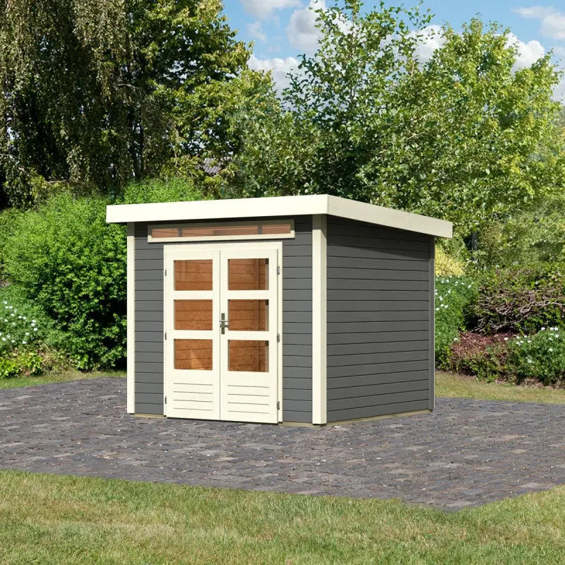 Abri de jardin en bois massif gris terre 5,95m² Kandern 3 – Karibu Ma boutique