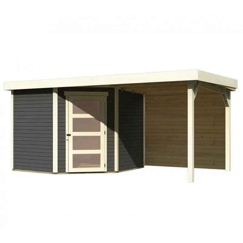 Abri de jardin en bois massif gris terre 5,95m² Schwandorf 5 avec appentis 240cm et paroi arrière – Karibu Ma boutique