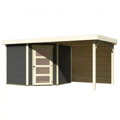 Abri de jardin en bois massif gris terre 5,95m² Schwandorf 5 avec appentis 240cm et paroi arrière – Karibu Ma boutique