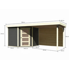 Abri de jardin en bois massif gris terre 5,95m² Schwandorf 5 avec appentis 280cm et paroi arrière – Karibu Ma boutique
