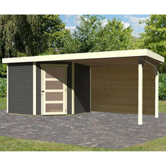 Abri de jardin en bois massif gris terre 5,95m² Schwandorf 5 avec appentis 280cm et paroi arrière – Karibu Ma boutique