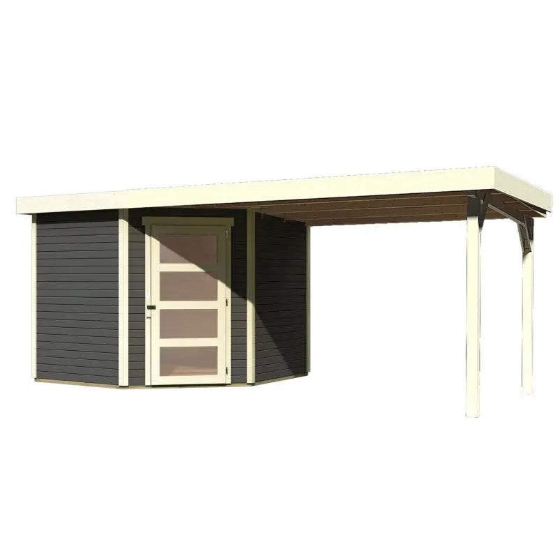 Abri de jardin en bois massif gris terre 5,95m² Schwandorf 5 avec appentis 280cm – Karibu Ma boutique
