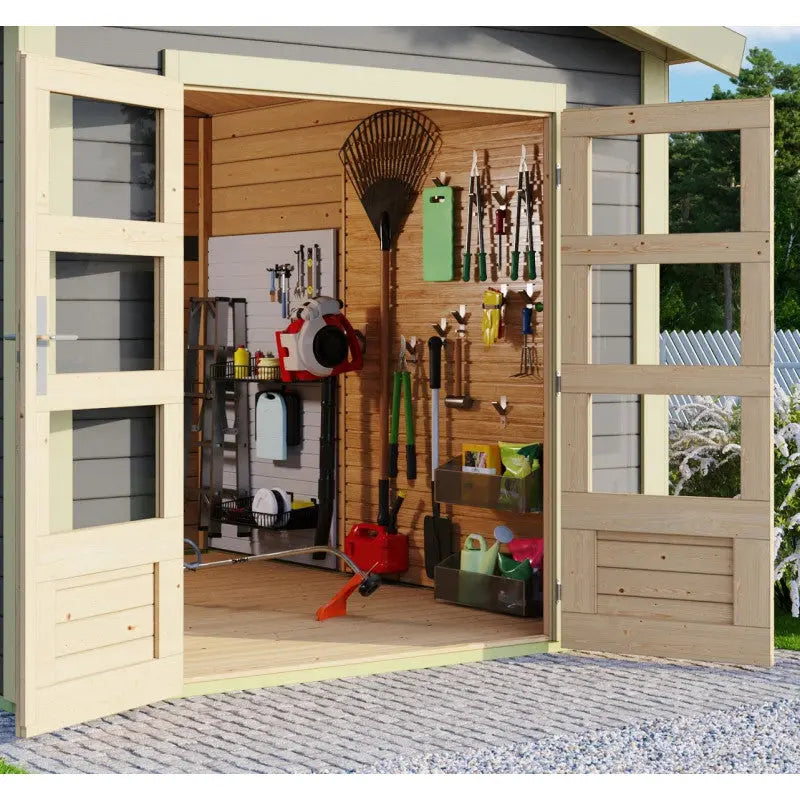 Abri de jardin en bois massif gris terre 5,95m² Theres 3 – Karibu Ma boutique