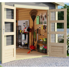 Abri de jardin en bois massif gris terre 5,95m² Theres 3 – Karibu Ma boutique