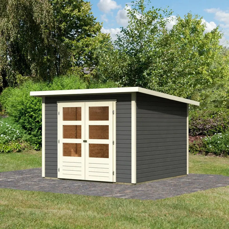 Abri de jardin en bois massif gris terre 6,05m² Stockach 4 – Karibu Ma boutique