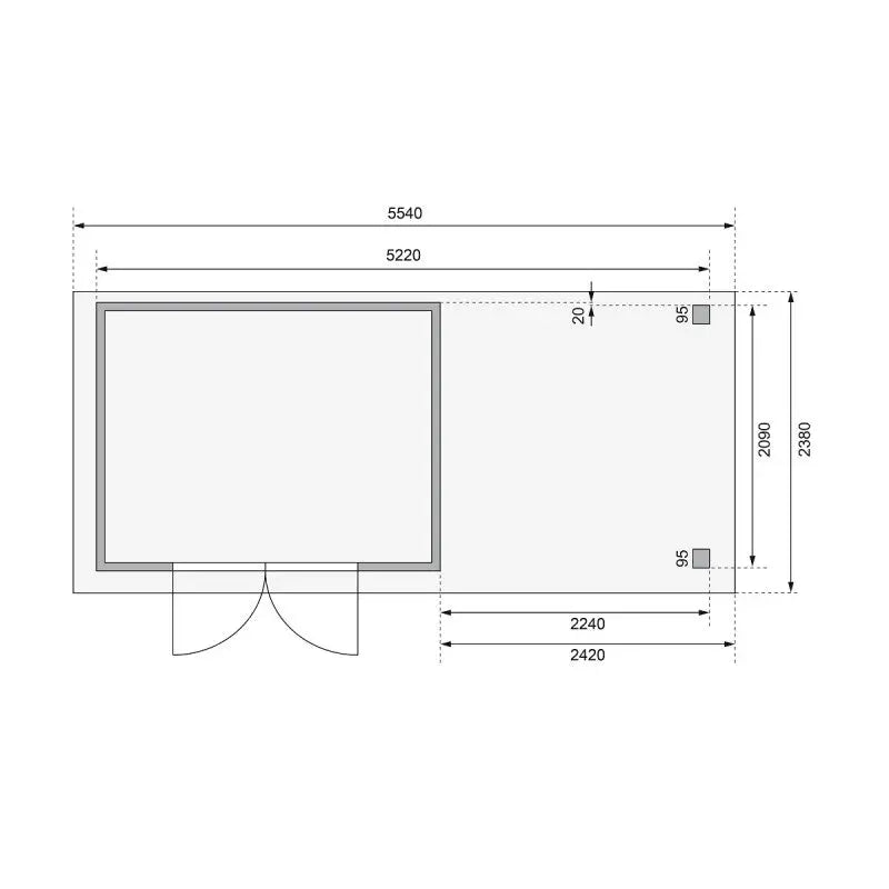 Abri de jardin en bois massif gris terre 6,55m² Askola 4 avec appentis 240cm - Karibu Ma boutique