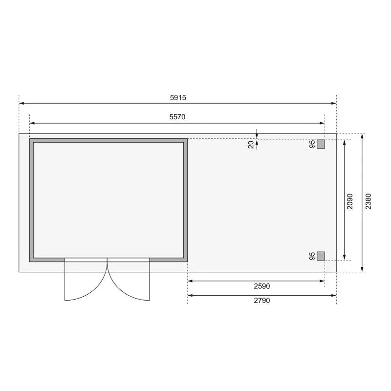 Abri de jardin en bois massif gris terre 6,55m² Askola 4 avec appentis 280cm et paroi arrière – Karibu Ma boutique