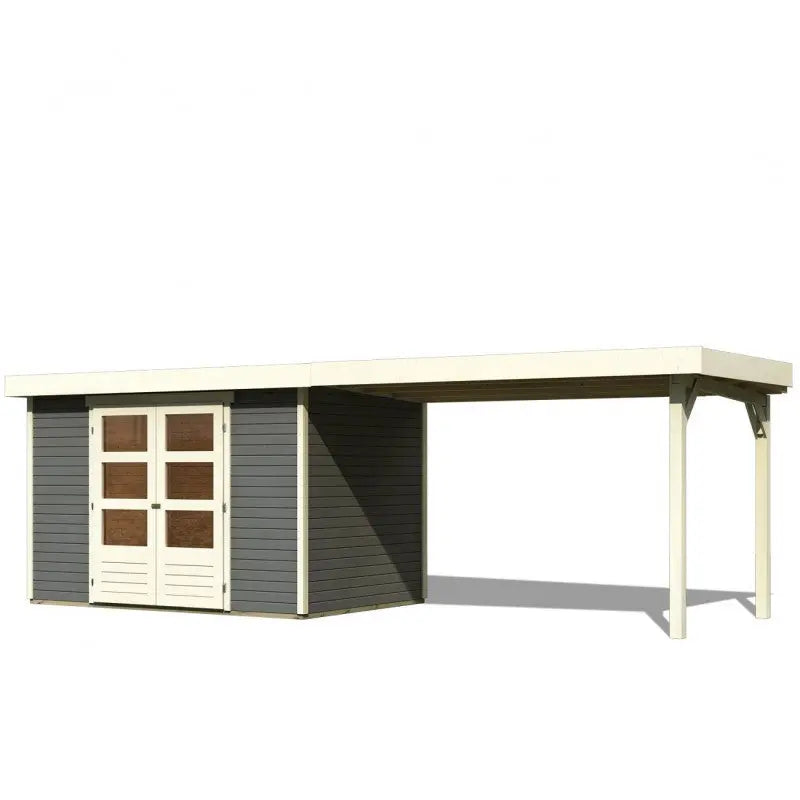 Abri de jardin en bois massif gris terre 6,55m² Askola 4 avec appentis 280cm – Karibu Ma boutique