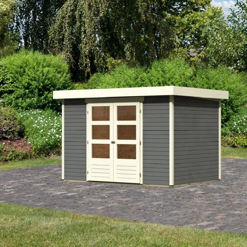 Abri de jardin en bois massif gris terre 6,55m² Askola 4 - Karibu Ma boutique