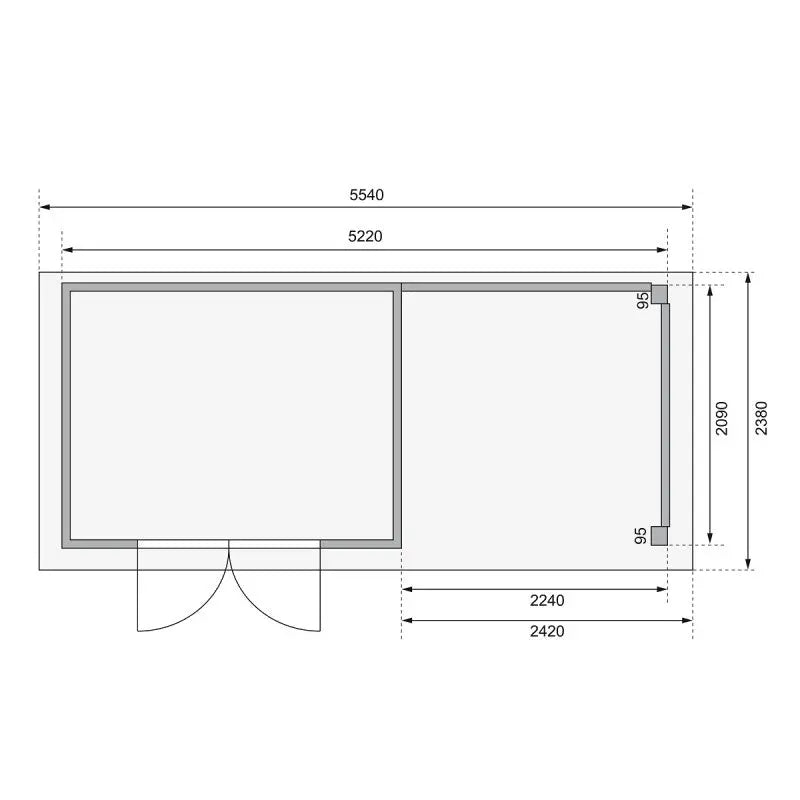 Abri de jardin en bois massif gris terre 6,55m² Kerko 4 avec appentis 240cm et paroi arrière – Karibu Ma boutique