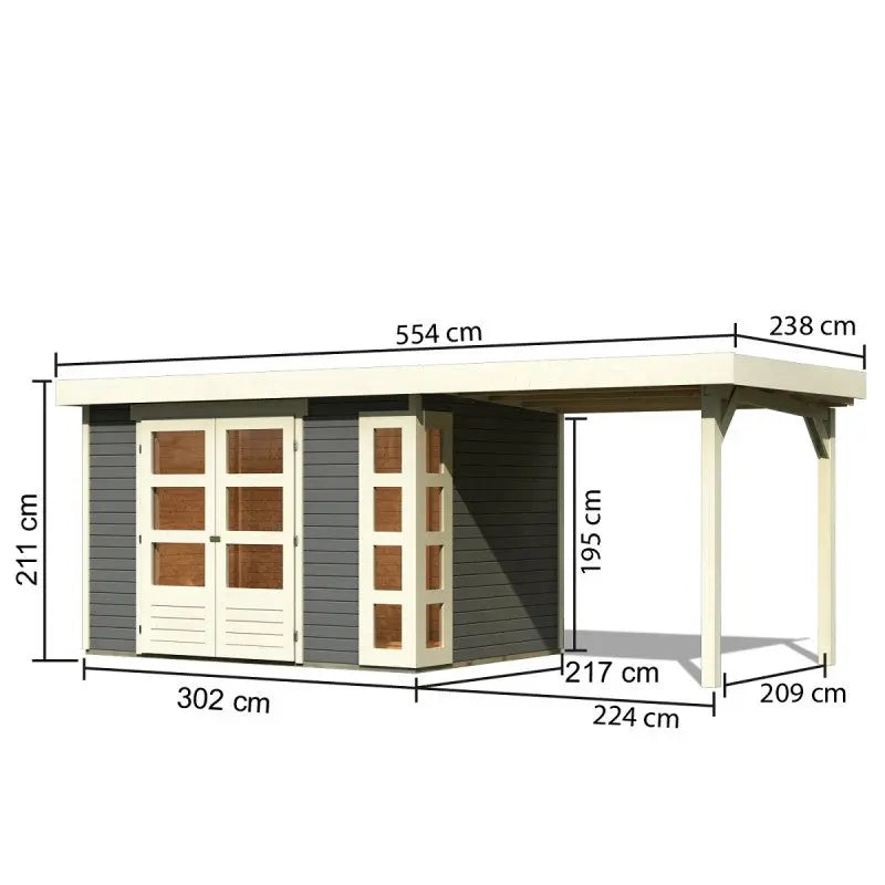 Abri de jardin en bois massif gris terre 6,55m² Kerko 4 avec appentis 240cm – Karibu Ma boutique