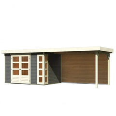 Abri de jardin en bois massif gris terre 6,55m² Kerko 4 avec appentis 280cm et paroi arrière – Karibu Ma boutique