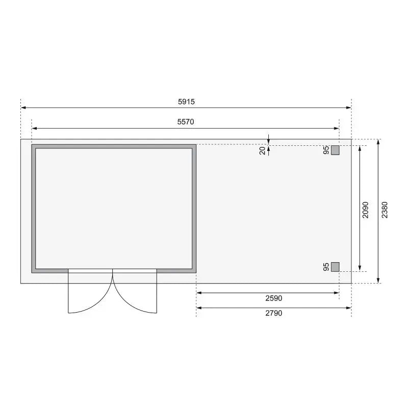 Abri de jardin en bois massif gris terre 6,55m² Kerko 4 avec appentis 280cm – Karibu Ma boutique