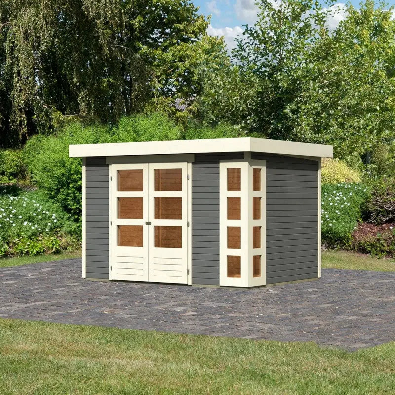Abri de jardin en bois massif gris terre 6,55m² Kerko 4 – Karibu Ma boutique