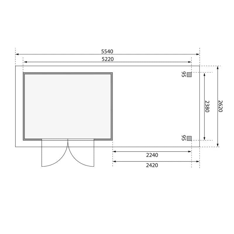 Abri de jardin en bois massif gris terre 7,43m² Askola 5 avec appentis 240cm et paroi arrière - Karibu Ma boutique