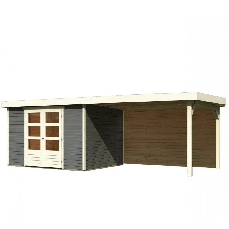 Abri de jardin en bois massif gris terre 7,43m² Askola 5 avec appentis 280cm et paroi arrière – Karibu Ma boutique