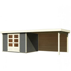 Abri de jardin en bois massif gris terre 7,43m² Askola 5 avec appentis 280cm et paroi arrière – Karibu Ma boutique