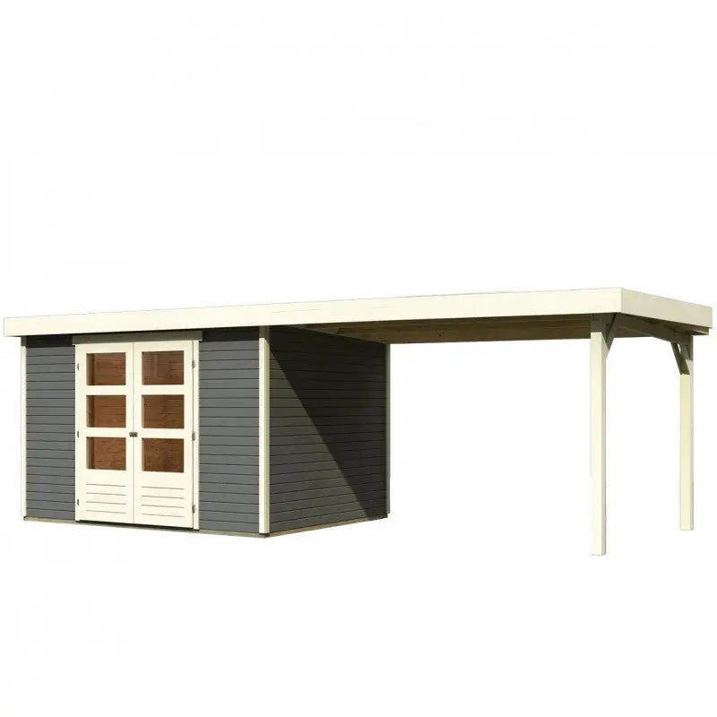 Abri de jardin en bois massif gris terre 7,43m² Askola 5 avec appentis 280cm – Karibu Ma boutique