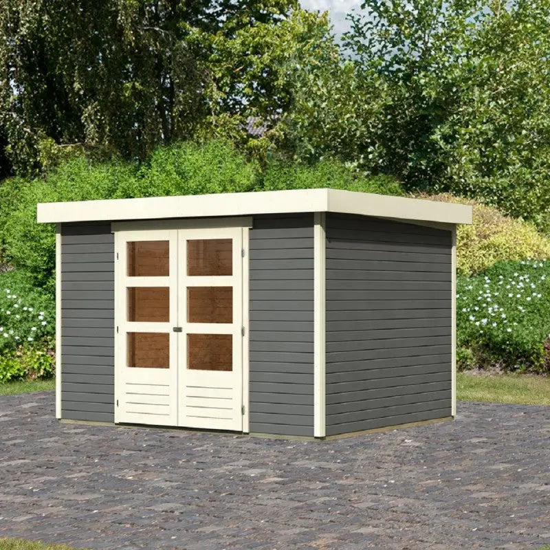 Abri de jardin en bois massif gris terre 7,43m² Askola 5 - Karibu Ma boutique