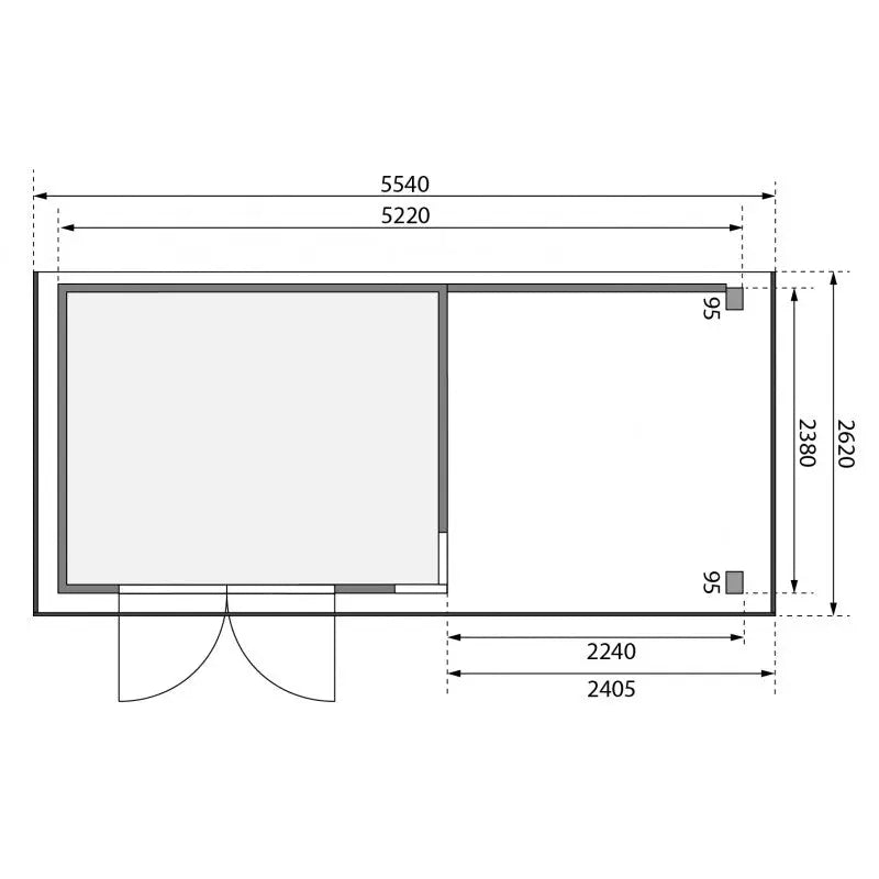 Abri de jardin en bois massif gris terre 7,43m² Kerko 5 avec appentis 240cm et paroi arrière – Karibu Ma boutique