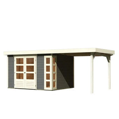 Abri de jardin en bois massif gris terre 7,43m² Kerko 5 avec appentis 240cm – Karibu Ma boutique