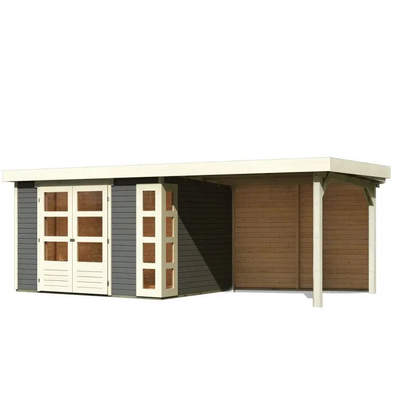Abri de jardin en bois massif gris terre 7,43m² Kerko 5 avec appentis 280cm et paroi arrière – Karibu Ma boutique