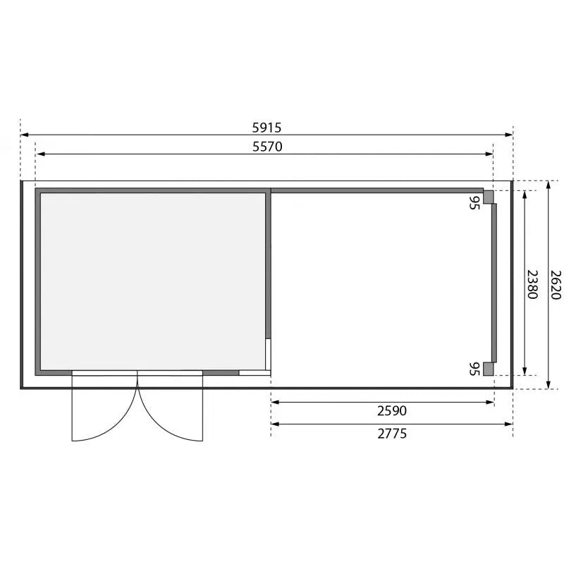 Abri de jardin en bois massif gris terre 7,43m² Kerko 5 avec appentis 280cm et paroi arrière – Karibu Ma boutique