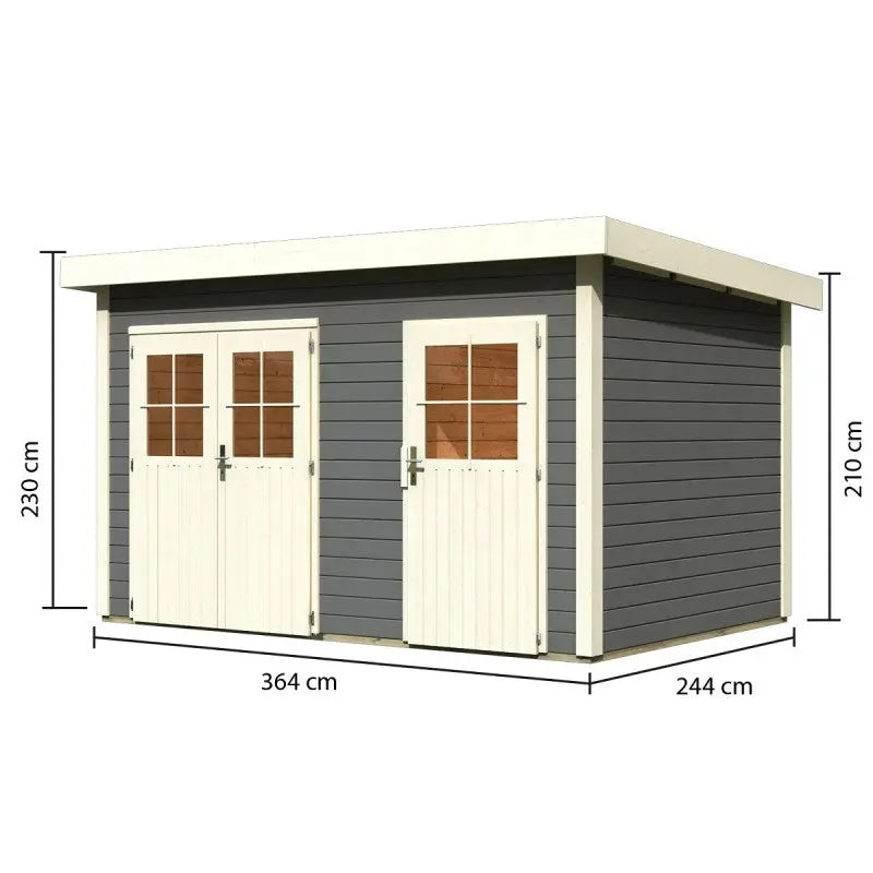 Abri de jardin en bois massif gris terre 8,88m² avec cloison intérieure Tintrup – Karibu Ma boutique