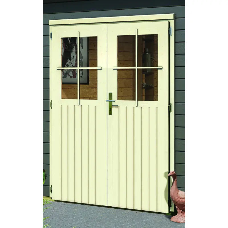 Abri de jardin en bois massif gris terre 8,88m² avec cloison intérieure Tintrup – Karibu Ma boutique