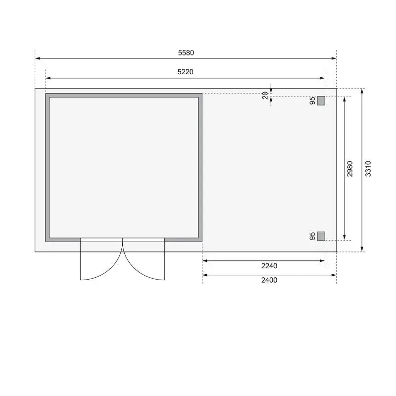 Abri de jardin en bois massif gris terre 9,24m² Askola 6 avec appentis 240cm - Karibu Ma boutique