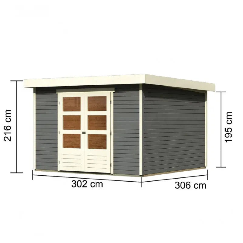 Abri de jardin en bois massif gris terre 9,24m² Askola 6 - Karibu Ma boutique